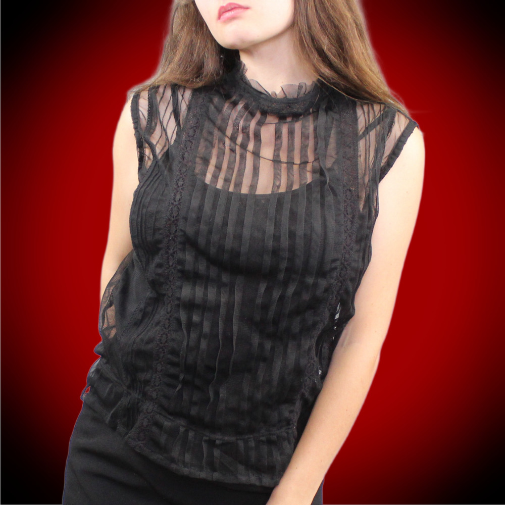 Vintage 80s Sheer Victorian Sleeveless Blouse - Picture 4 of 5